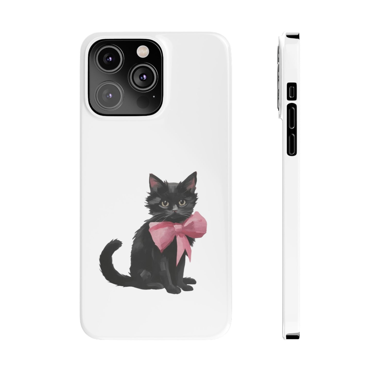 Cat With Pink Ribbon Slim Phone Cases