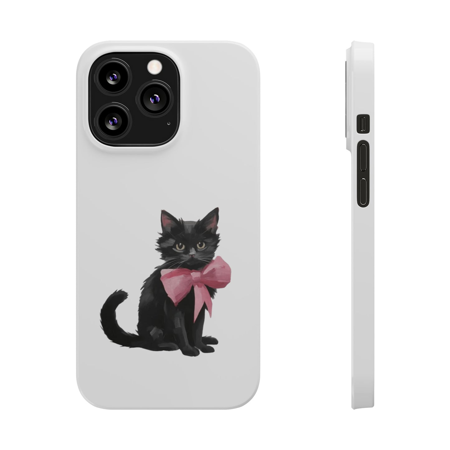 Cat With Pink Ribbon Slim Phone Cases