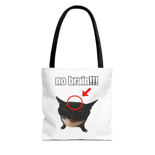 No Brain Funny Cat Meme Tote Bag