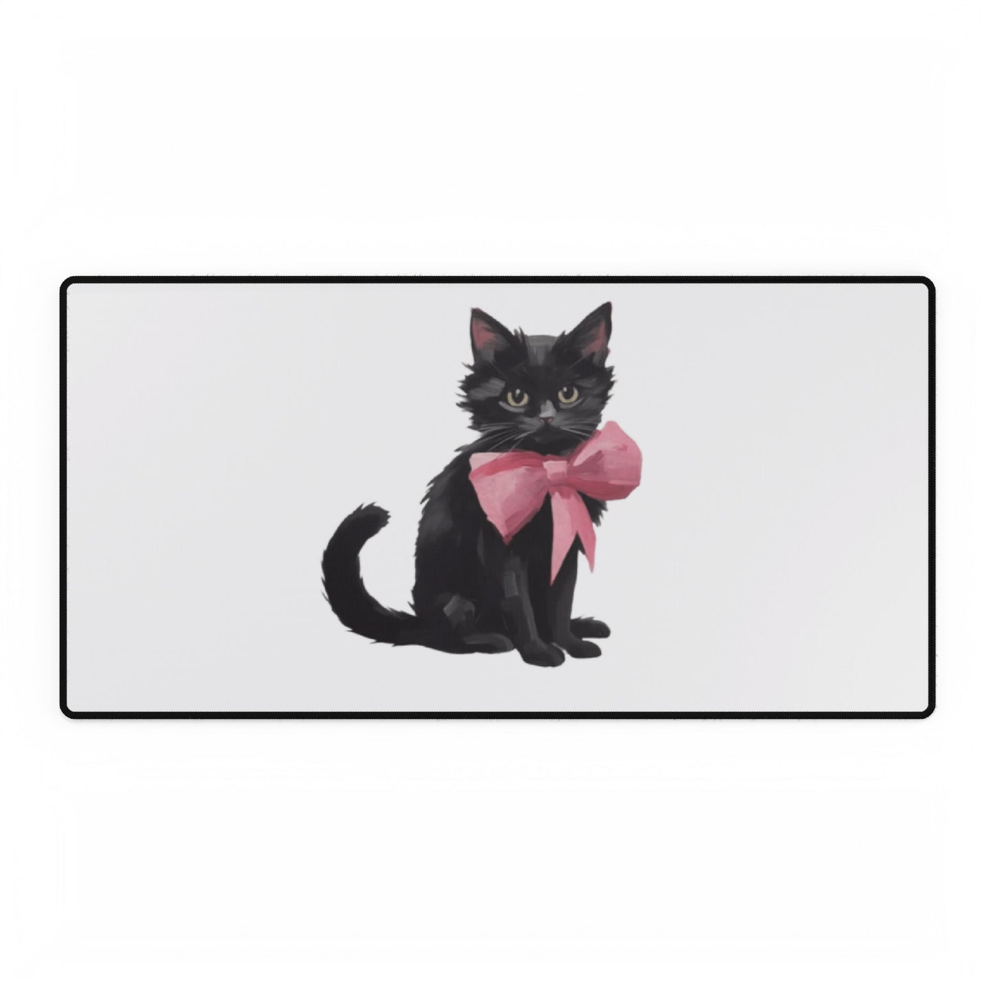 Cat With Pink Ribbon Meme Desk Mats