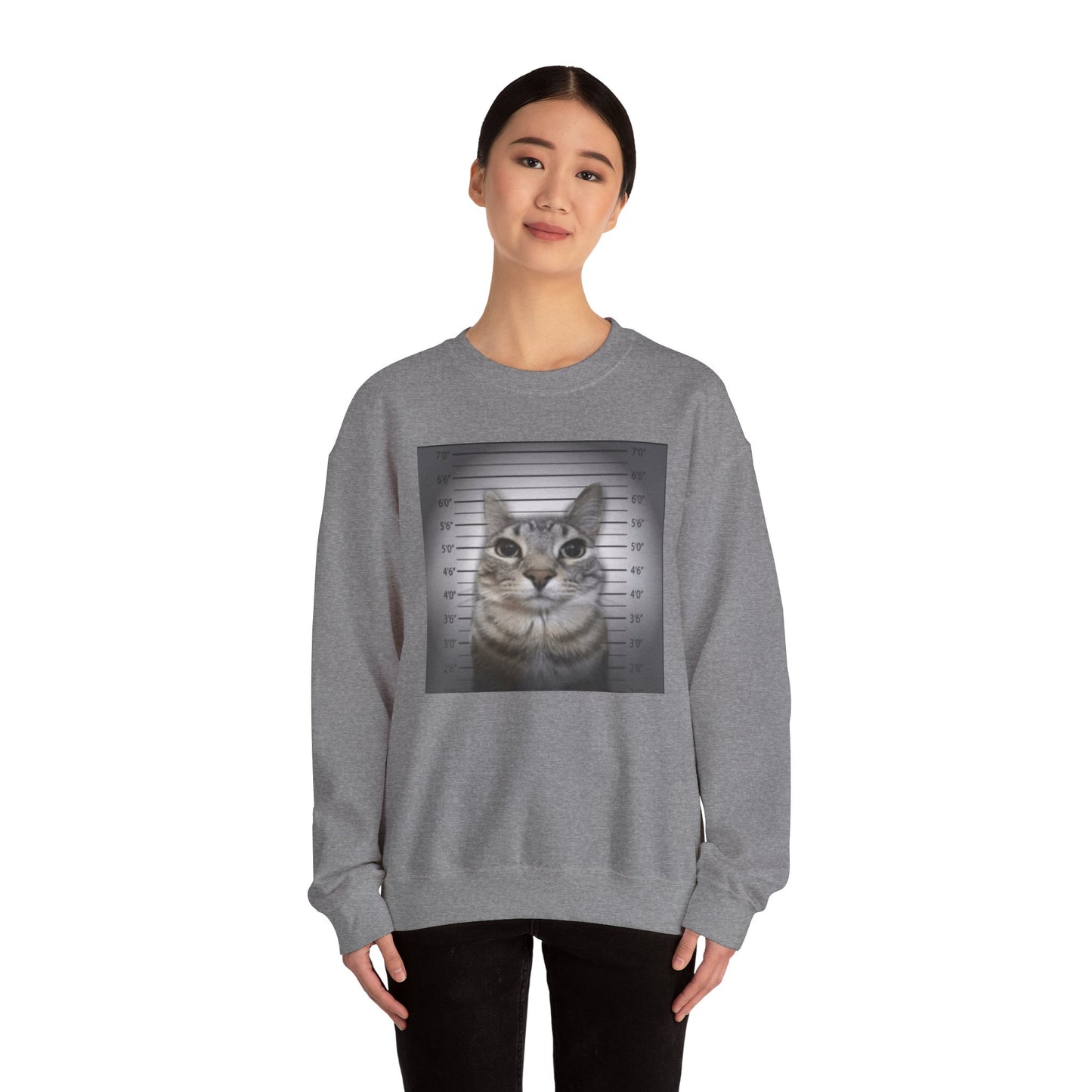 Cat Mugshot Adult Unisex Crewneck,  Gift Shirt, Parody crewneck