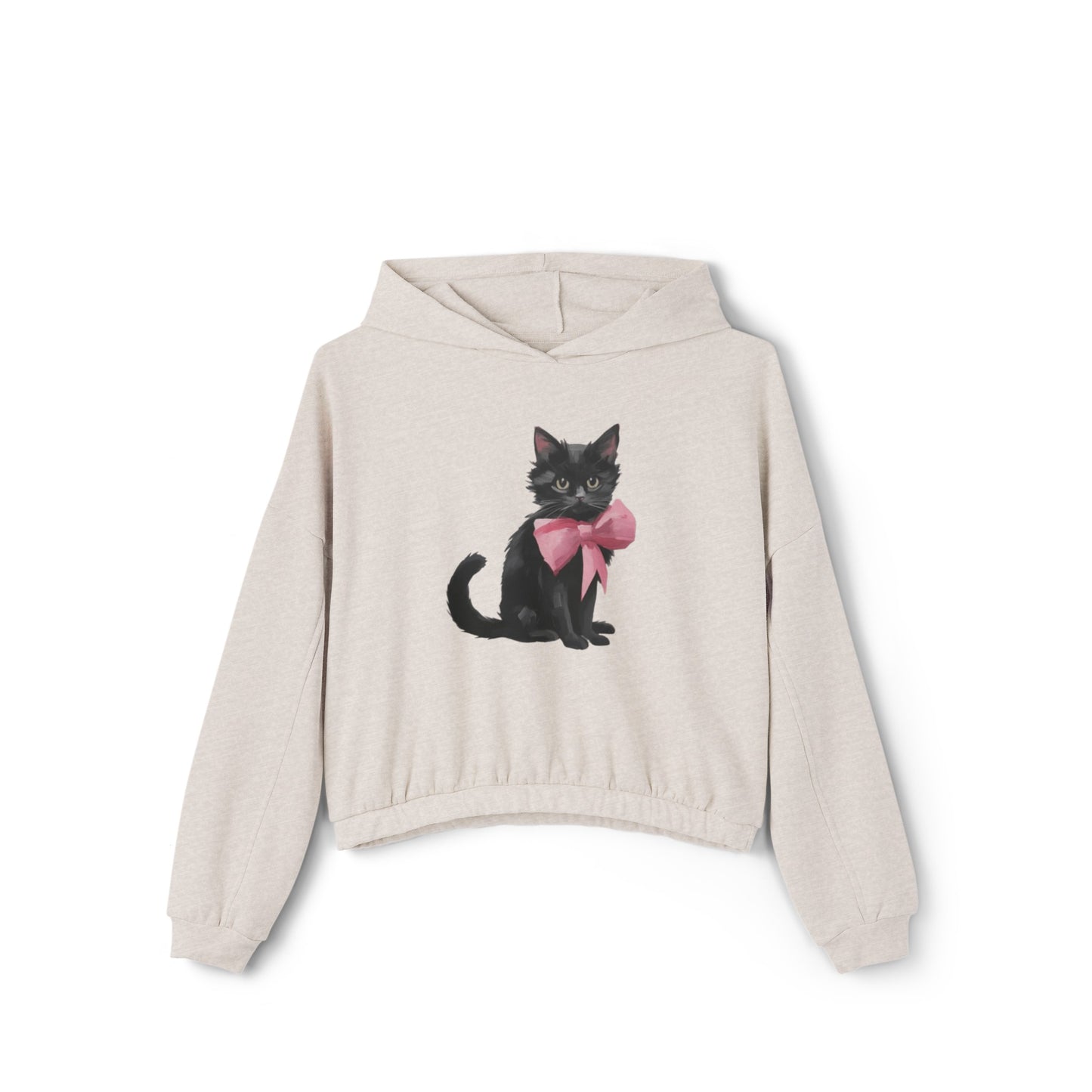 Cat With Pink Bow Women's Cinched Bottom Hoodie