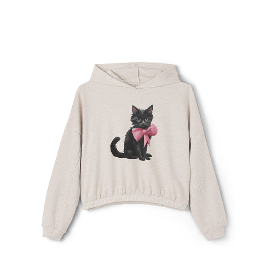 Cat With Pink Bow Women's Cinched Bottom Hoodie