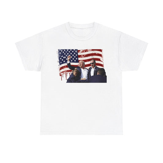 Horizontal President Holding Fist Behind Flag Tee Unisex Shirt