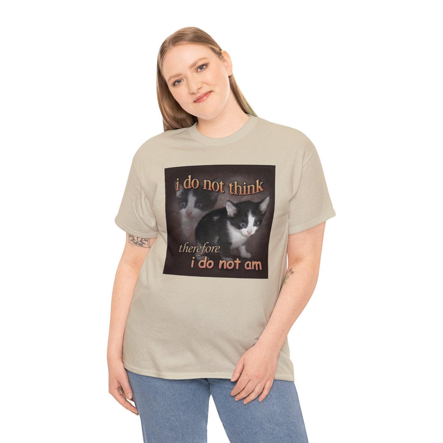 I Do Not Think Therefore I Do Not Am Unisex Adult Cotton Tee, Dank Meme Quote Shirt Out of Pocket Humor T-shirt Funny Saying, Cute Cat Meme