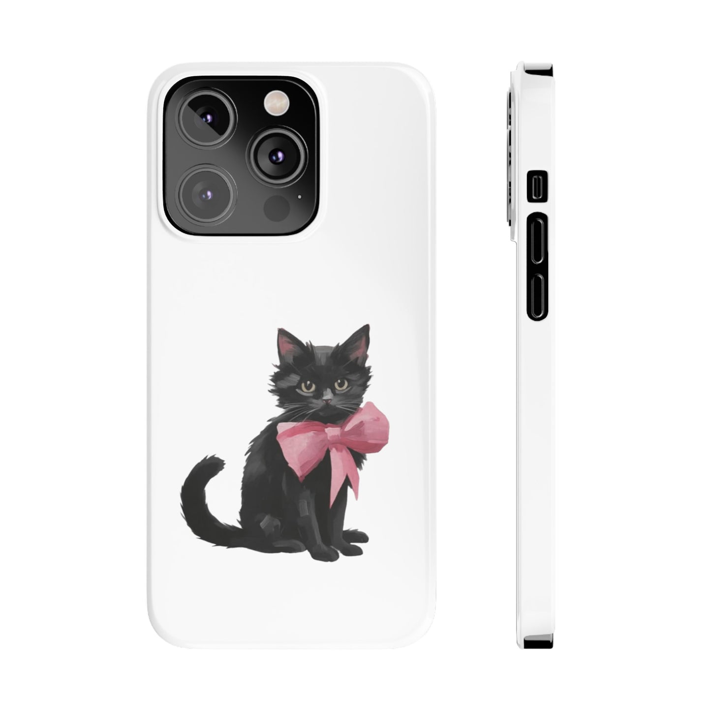 Cat With Pink Ribbon Slim Phone Cases