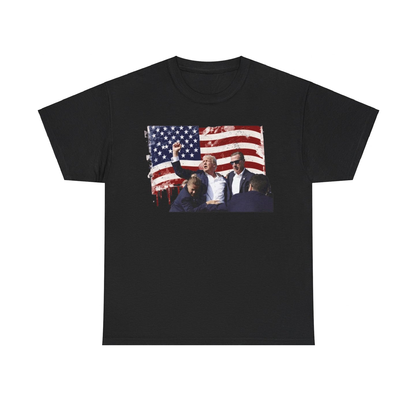 Horizontal President Holding Fist Behind Flag Tee Unisex Shirt