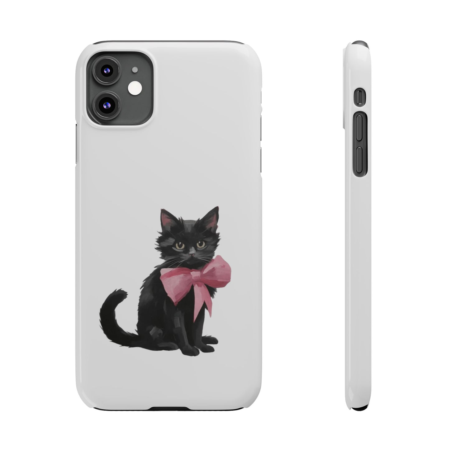 Cat With Pink Ribbon Slim Phone Cases