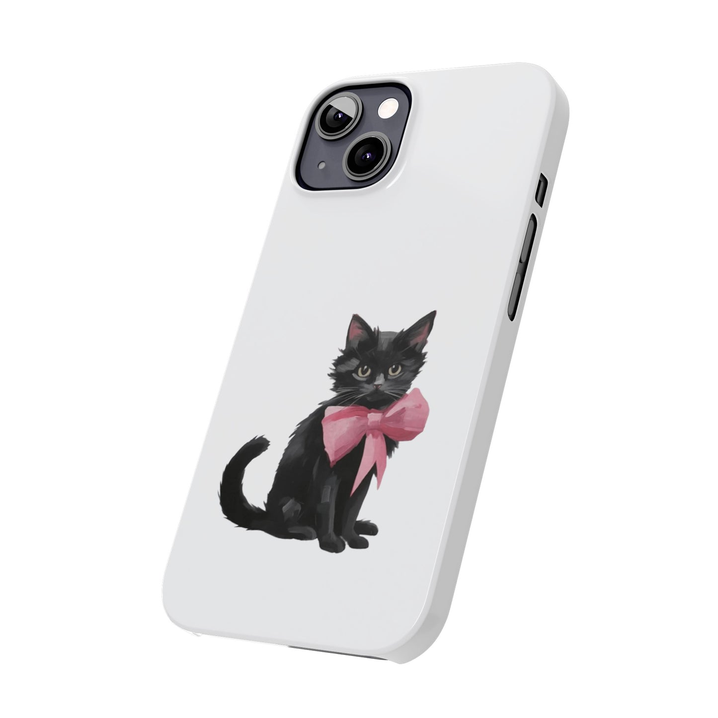 Cat With Pink Ribbon Slim Phone Cases