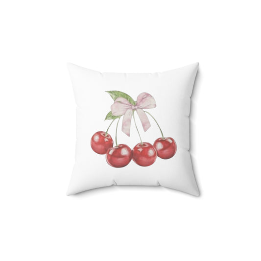 Cherries With Ribbons Polyester Square Pillow