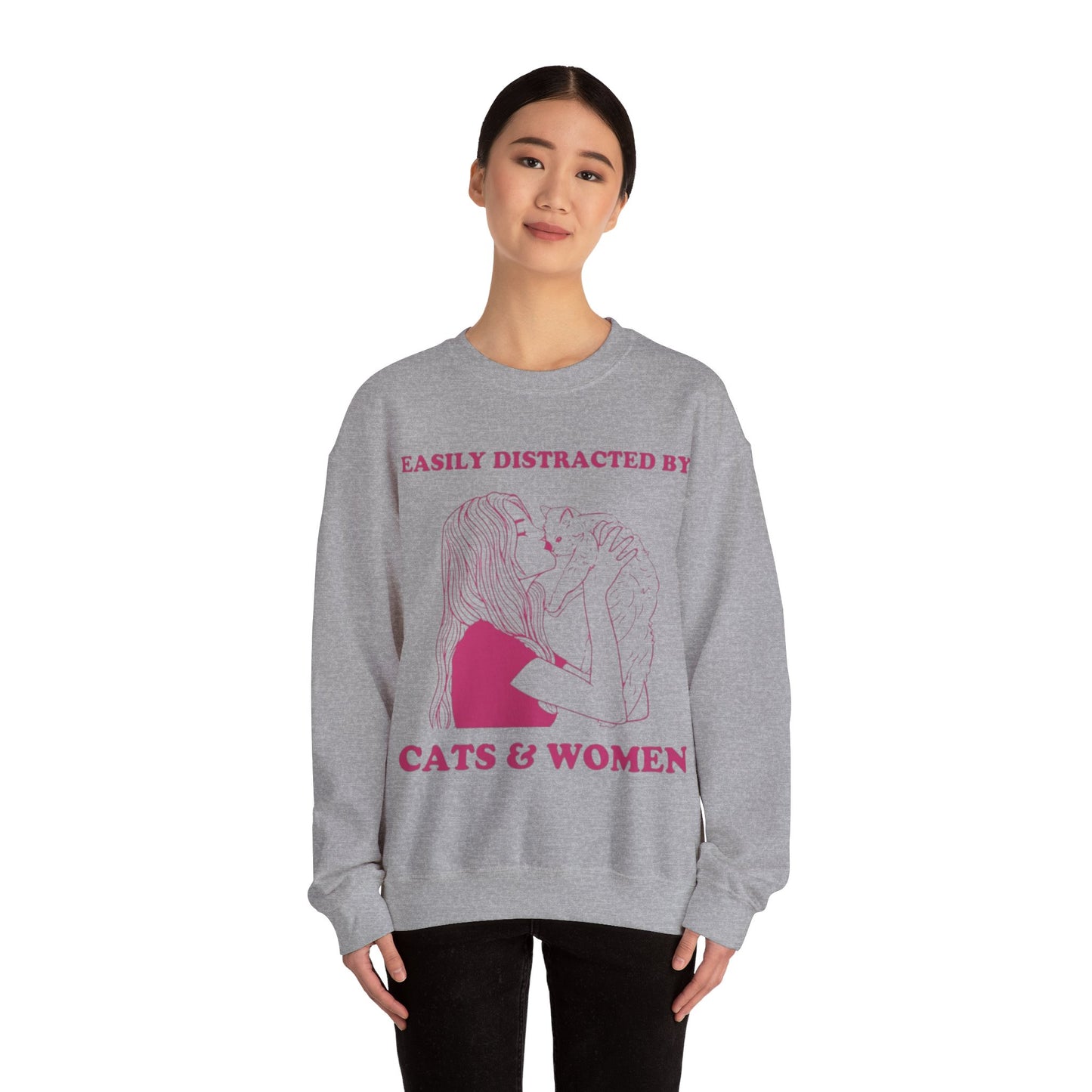 Easily Distracted By Cats And Women Unisex Crewneck Sweatshirt