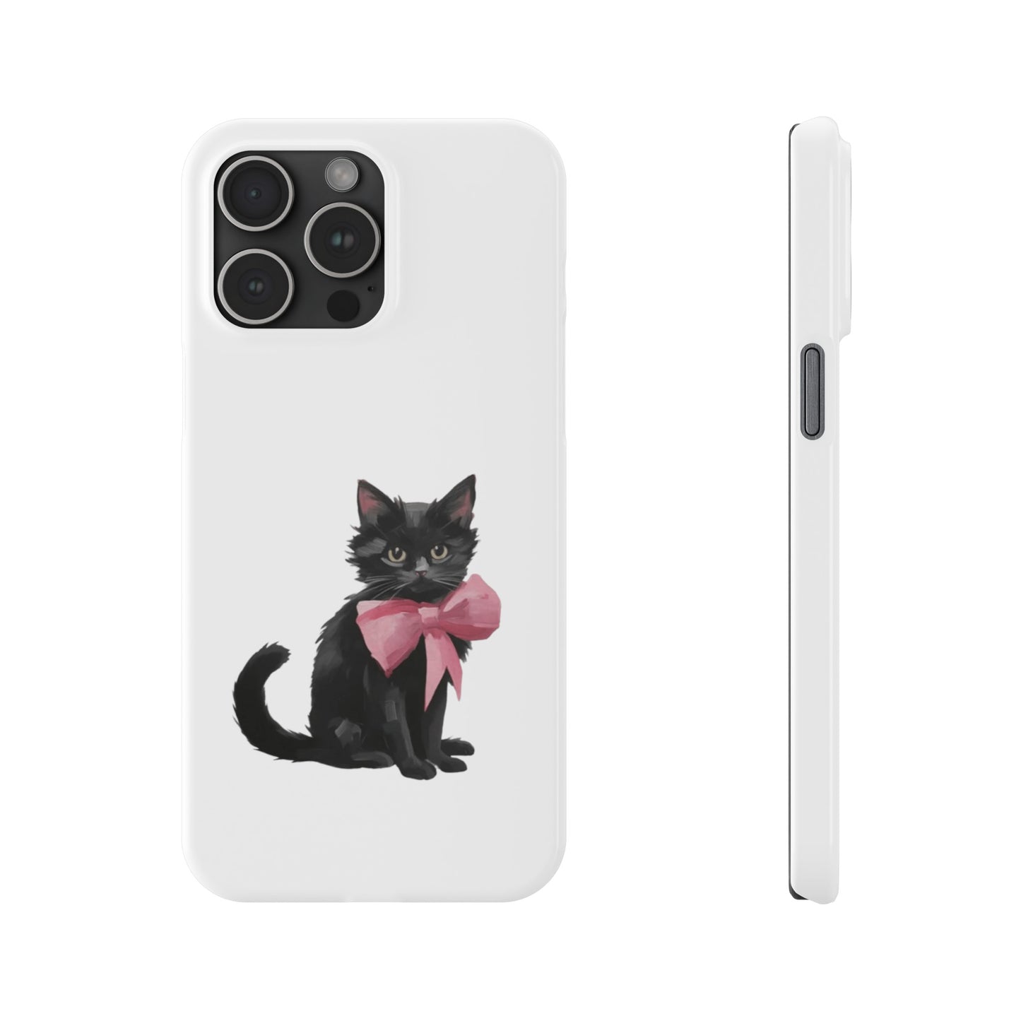 Cat With Pink Ribbon Slim Phone Cases