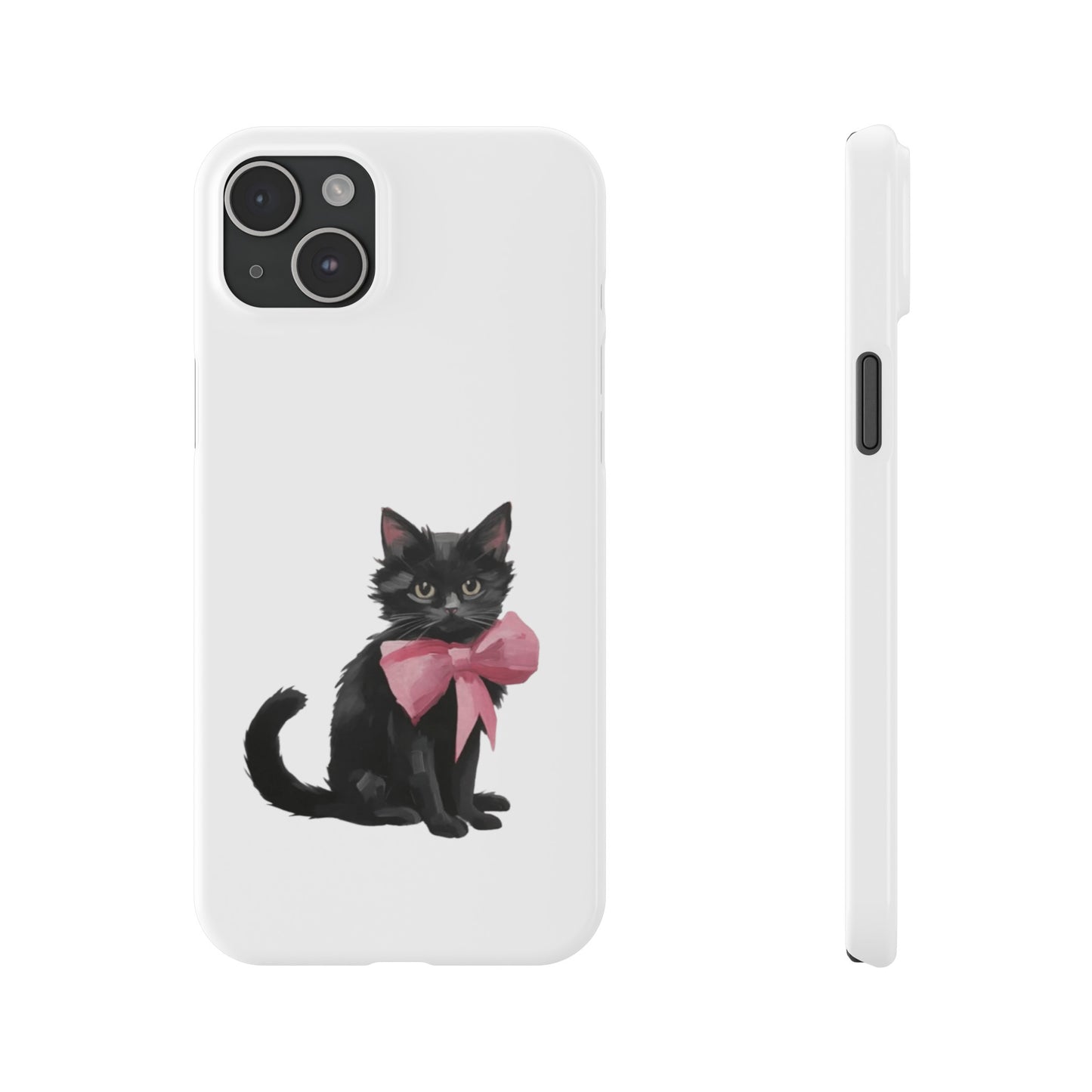 Cat With Pink Ribbon Slim Phone Cases