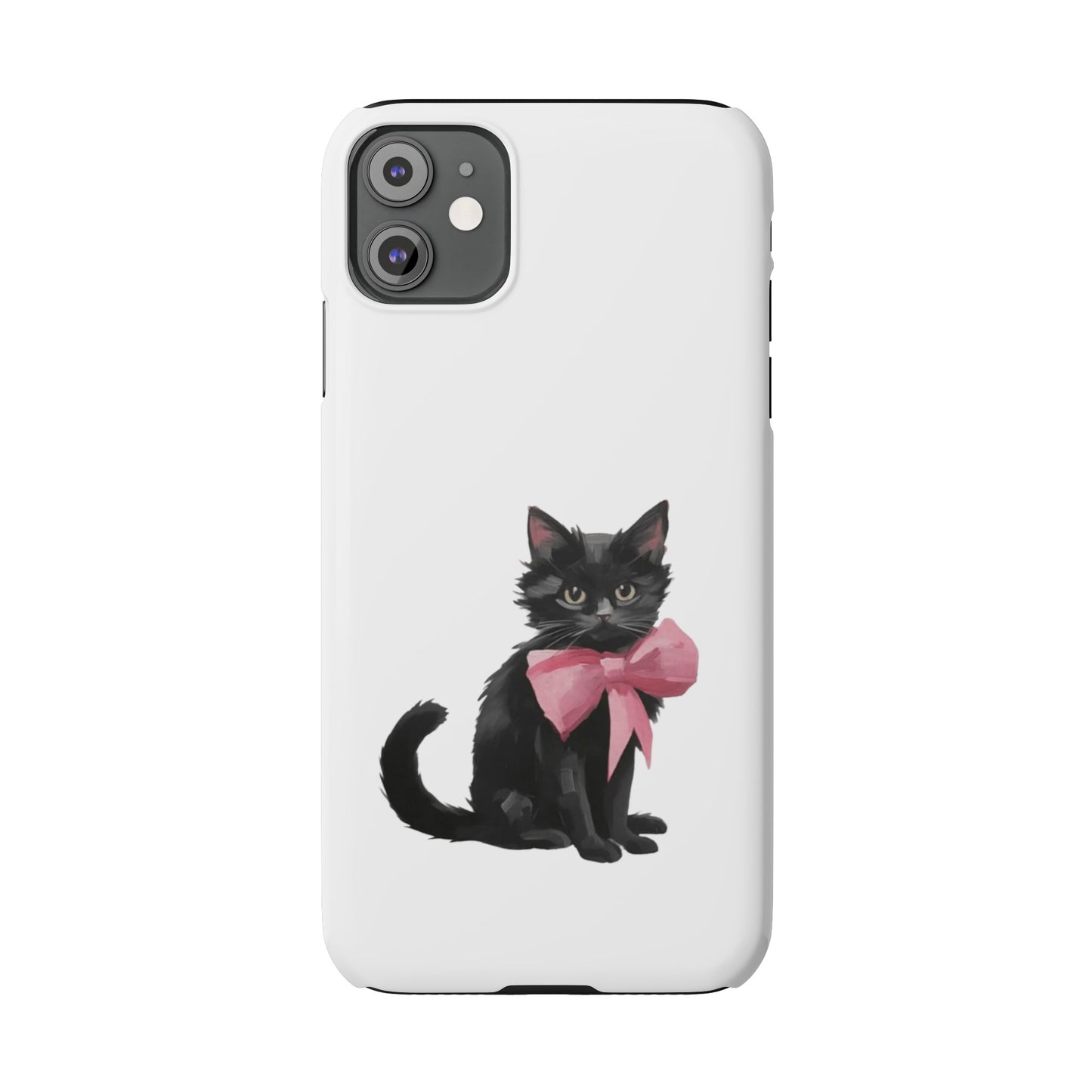 Cat With Pink Ribbon Slim Phone Cases