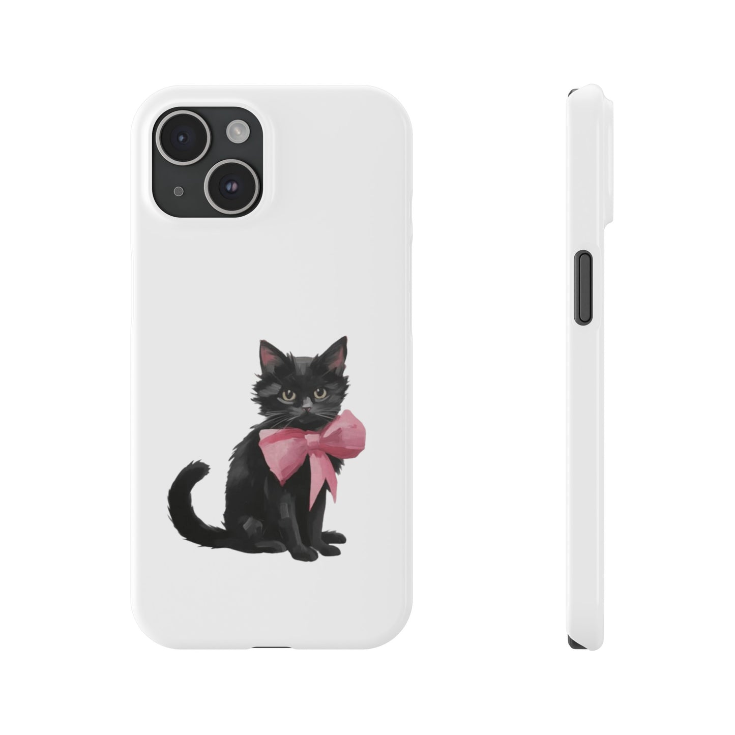 Cat With Pink Ribbon Slim Phone Cases