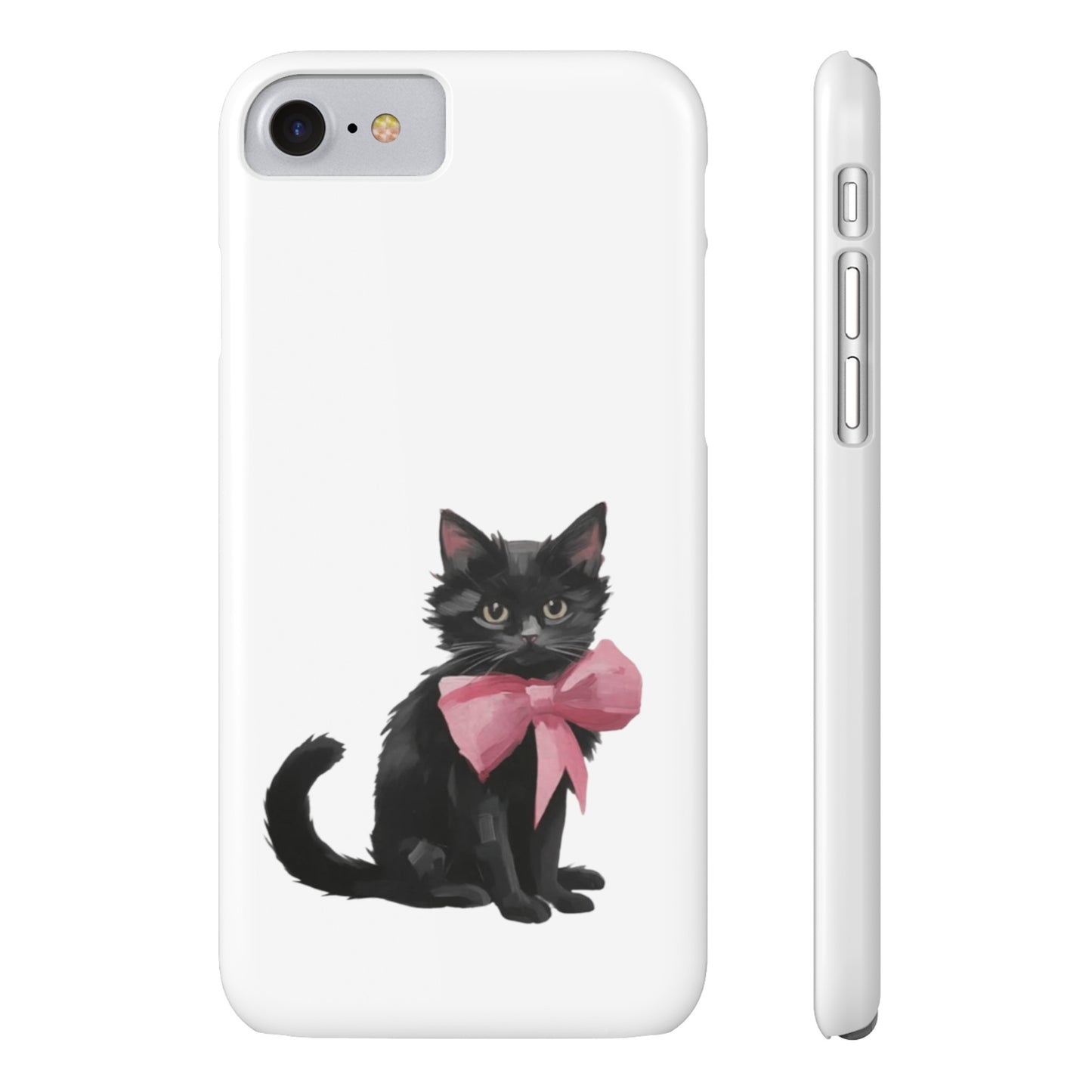 Cat With Pink Ribbon Slim Phone Cases