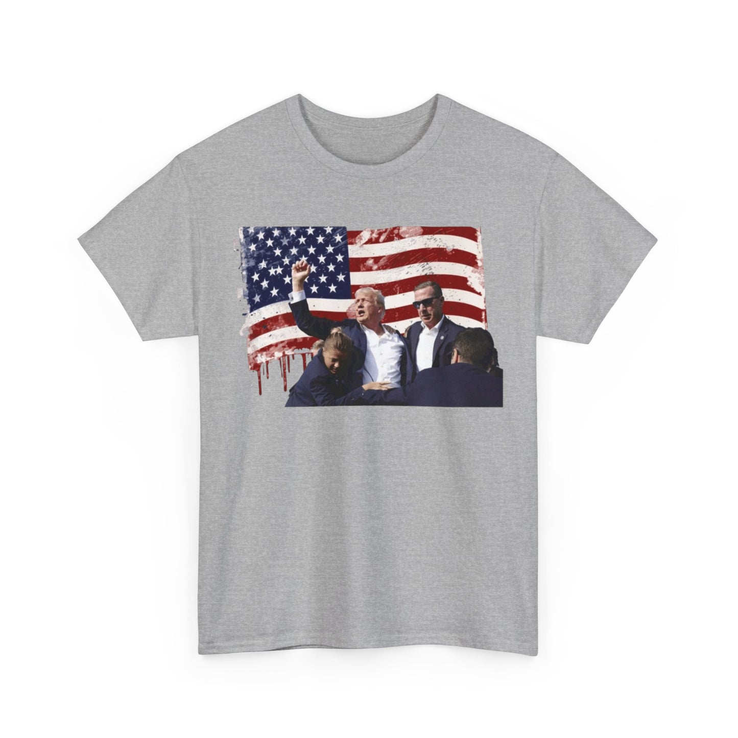 Horizontal President Holding Fist Behind Flag Tee Unisex Shirt