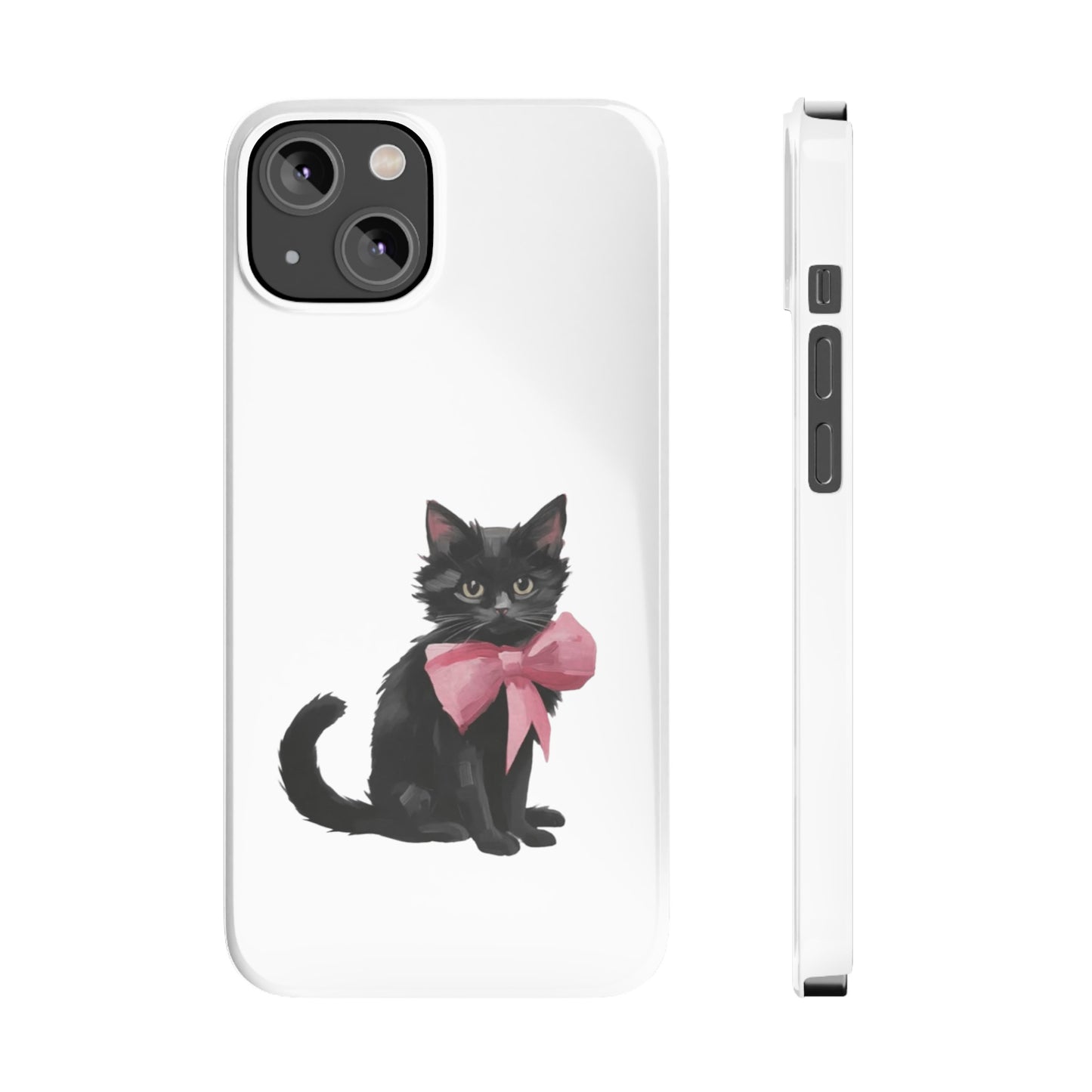 Cat With Pink Ribbon Slim Phone Cases