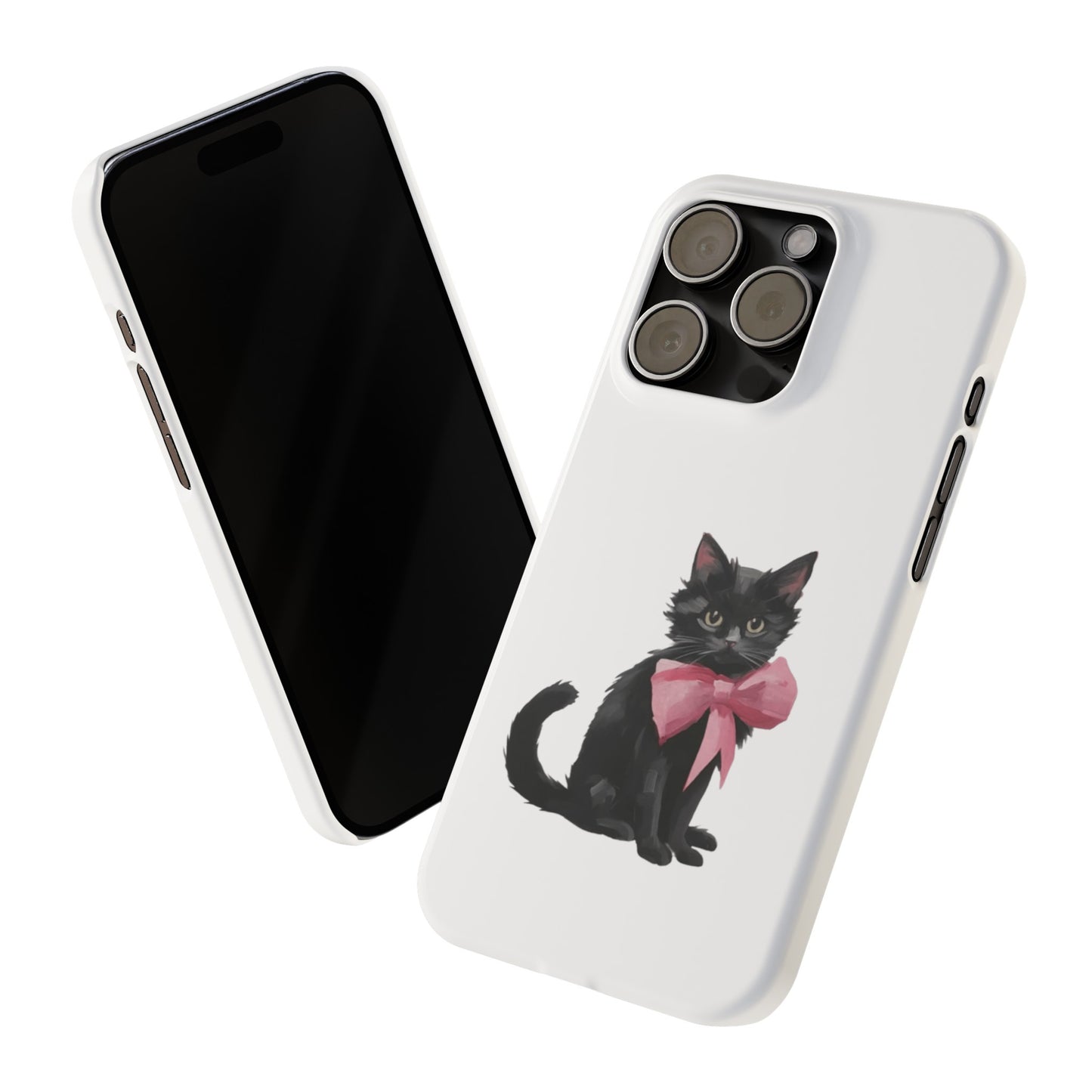 Cat With Pink Ribbon Slim Phone Cases