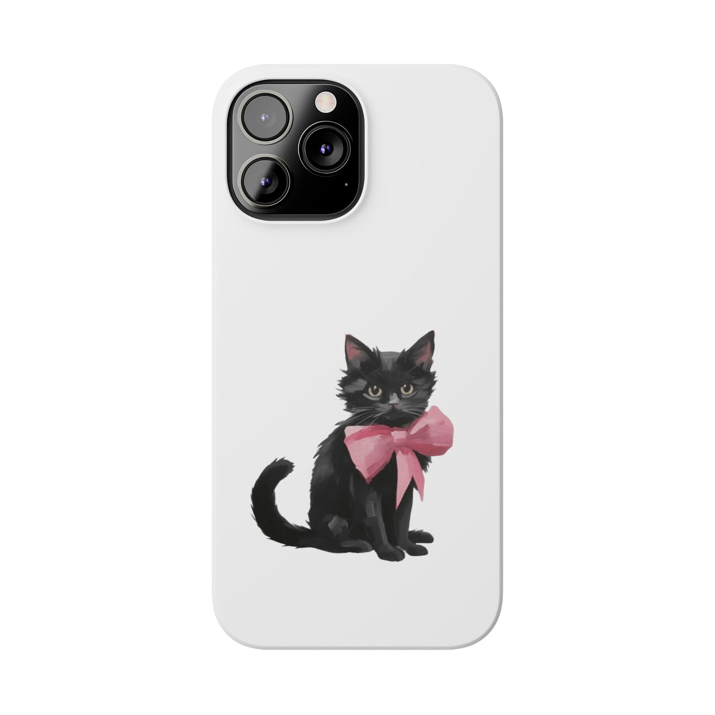 Cat With Pink Ribbon Slim Phone Cases