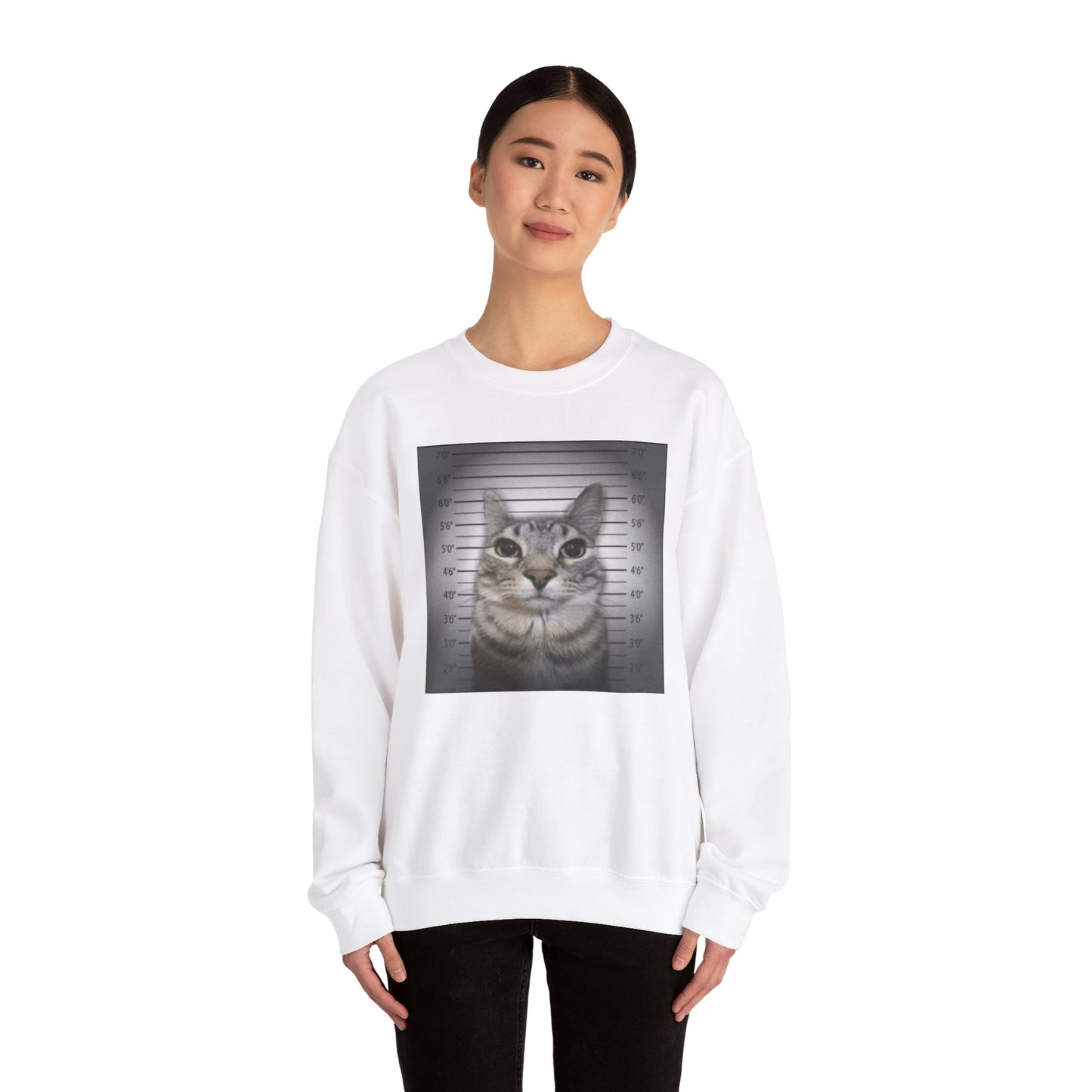 Cat Mugshot Adult Unisex Crewneck,  Gift Shirt, Parody crewneck