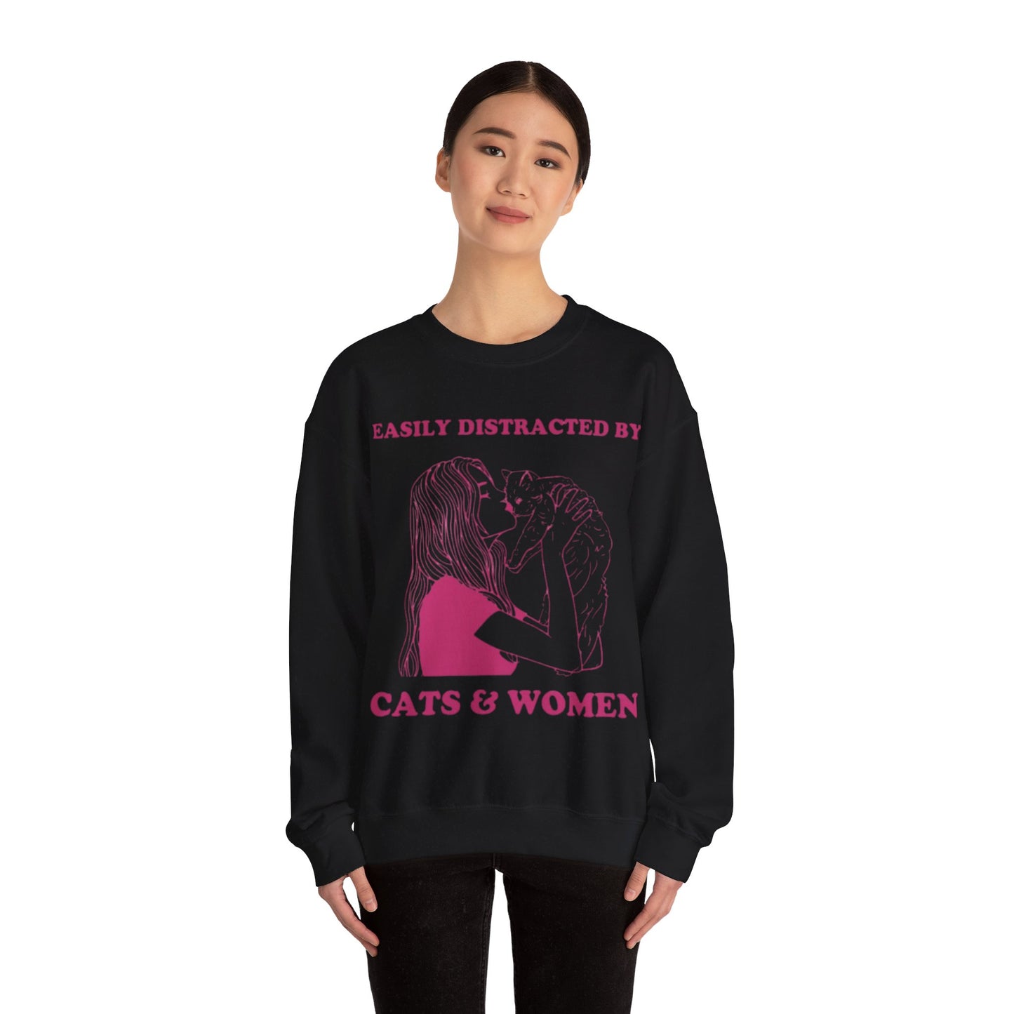 Easily Distracted By Cats And Women Unisex Crewneck Sweatshirt