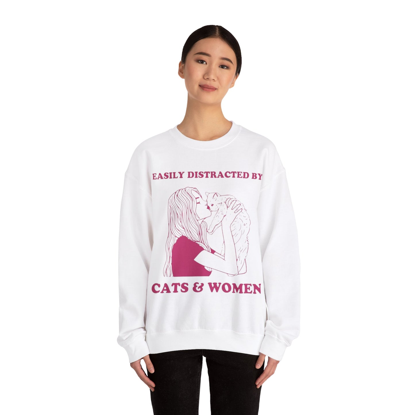 Easily Distracted By Cats And Women Unisex Crewneck Sweatshirt