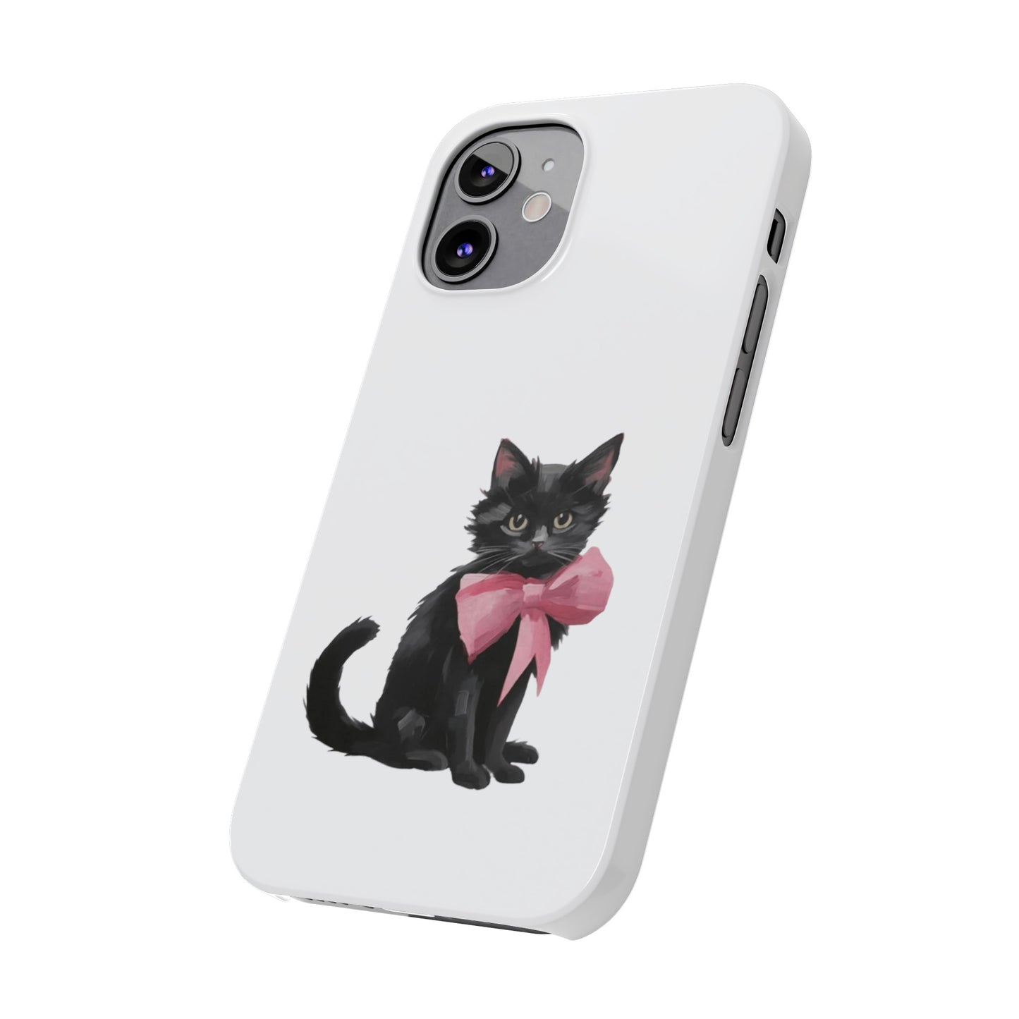 Cat With Pink Ribbon Slim Phone Cases