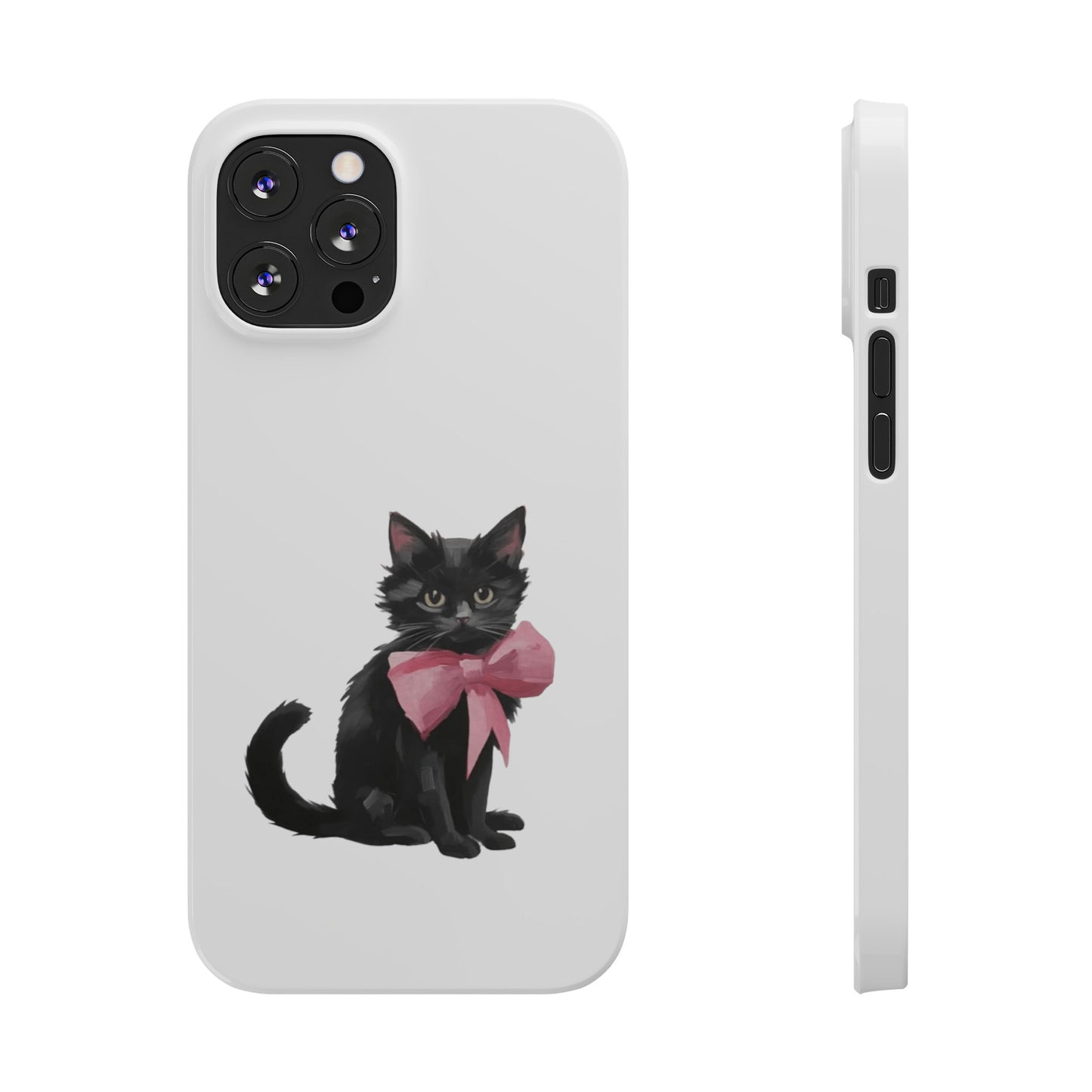 Cat With Pink Ribbon Slim Phone Cases