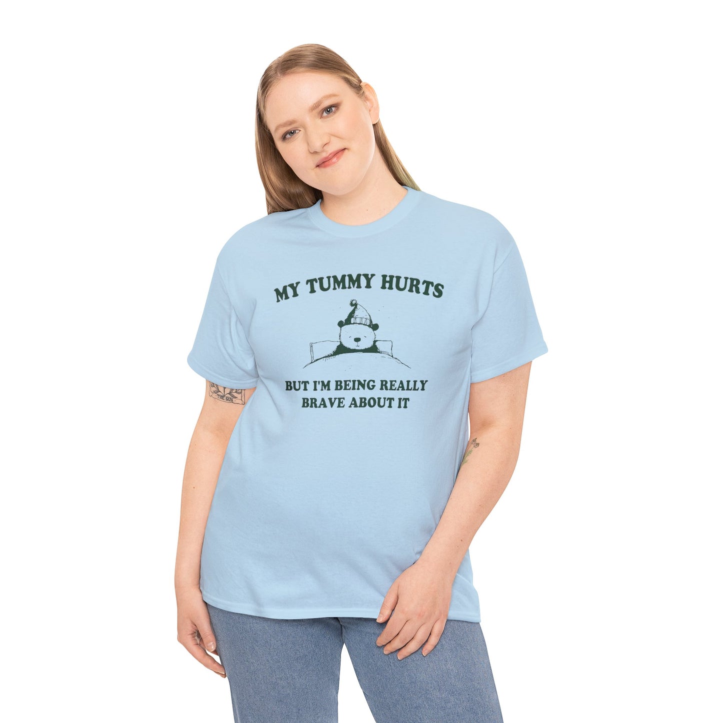 My Tummy Hurts But I'm Really Brave About It T Shirt Unisex, Softcore Fairy Mental Health Comfy Tee, Tiktok Viral Cute Animals