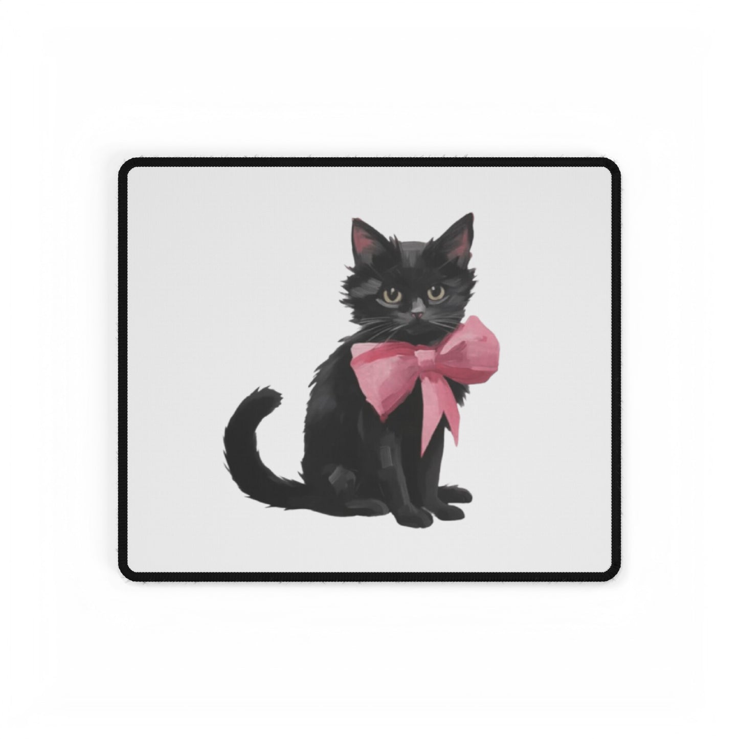 Cat With Pink Ribbon Meme Desk Mats