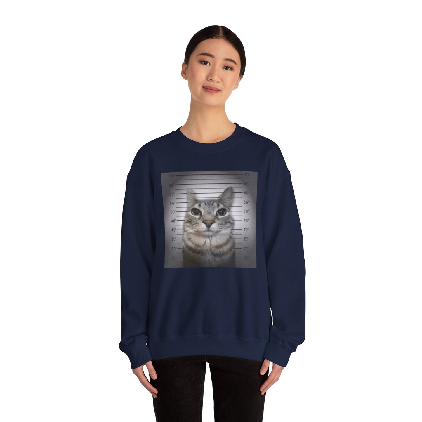 Cat Mugshot Adult Unisex Crewneck,  Gift Shirt, Parody crewneck