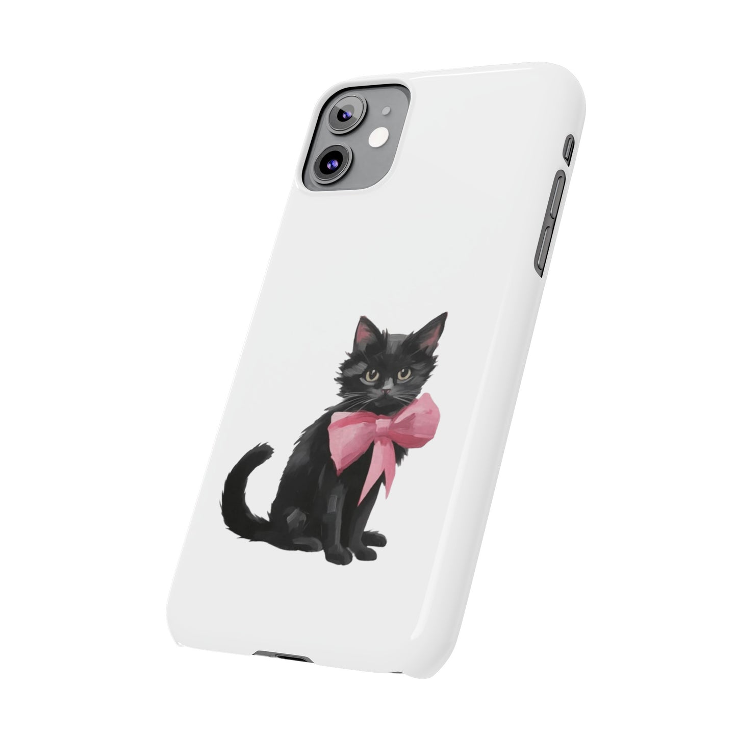 Cat With Pink Ribbon Slim Phone Cases