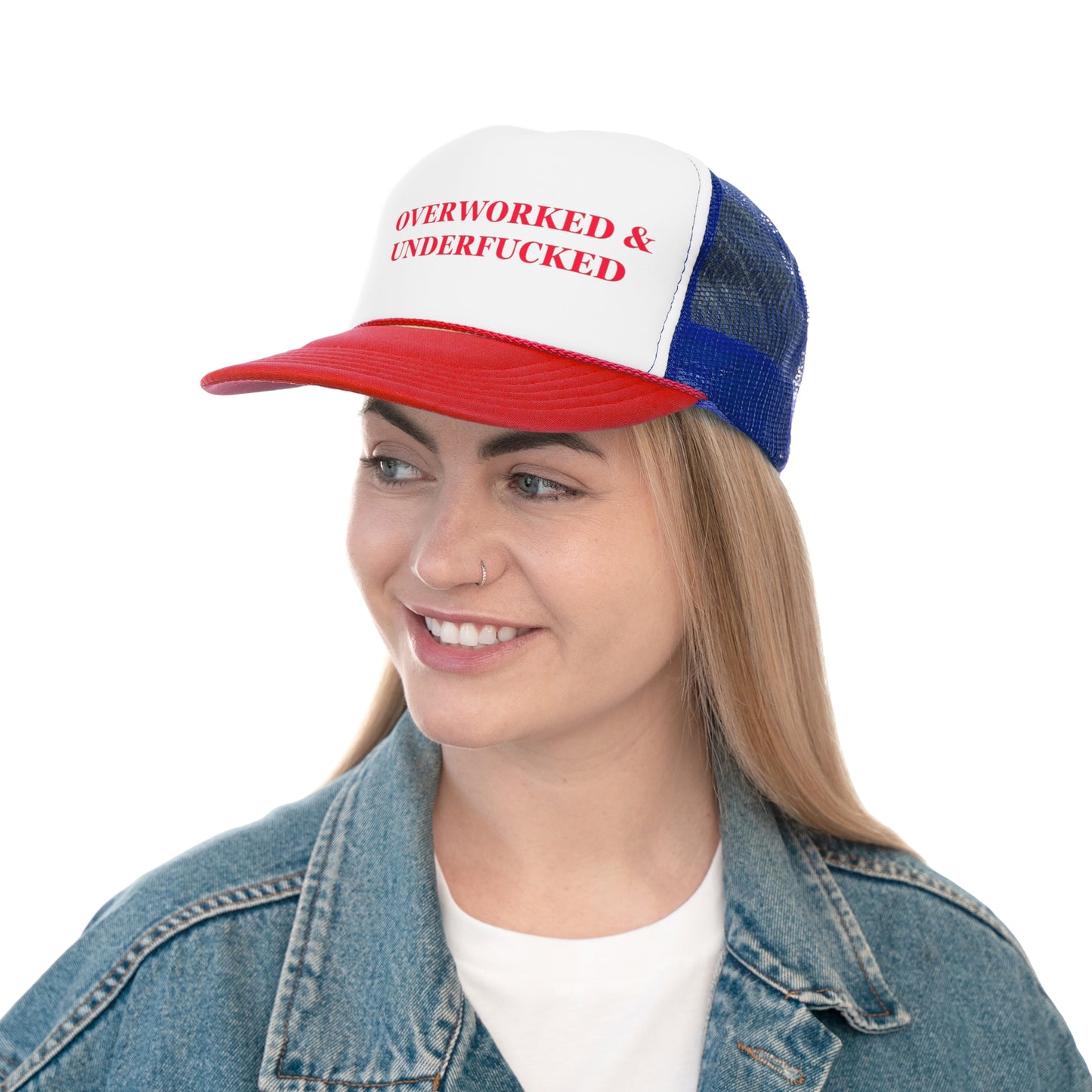 Overworked And Under Fucked Trucker Hat, Funny Hats, Gift Hat, Parody Trucker Hat, Trendy Hats, Meme Hat