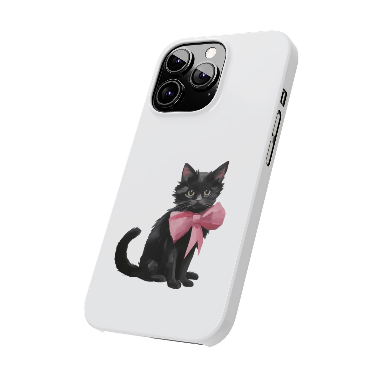 Cat With Pink Ribbon Slim Phone Cases