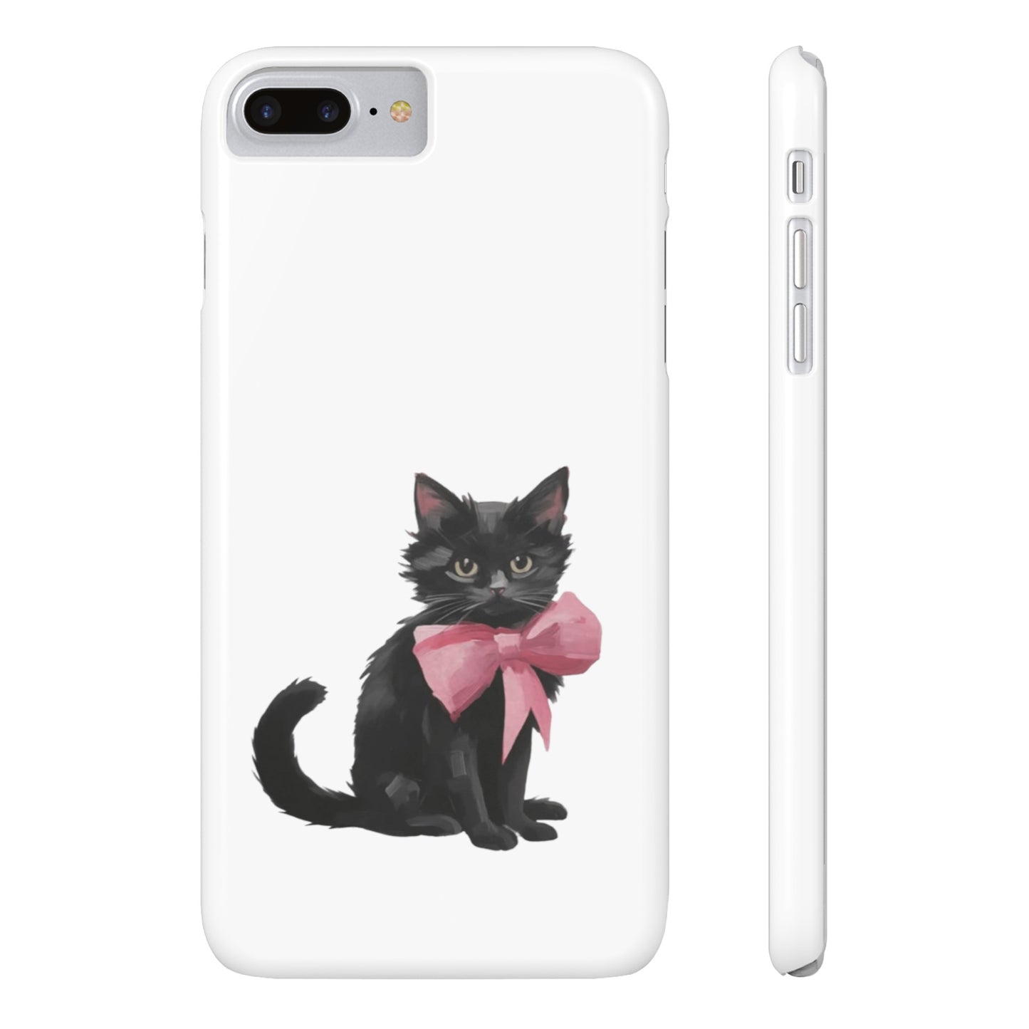 Cat With Pink Ribbon Slim Phone Cases