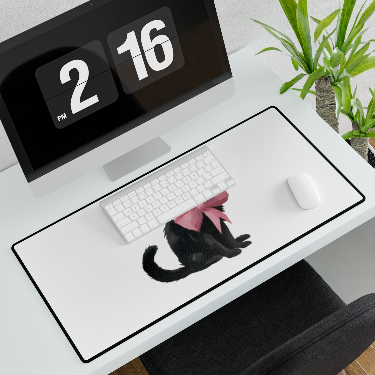 Cat With Pink Ribbon Meme Desk Mats