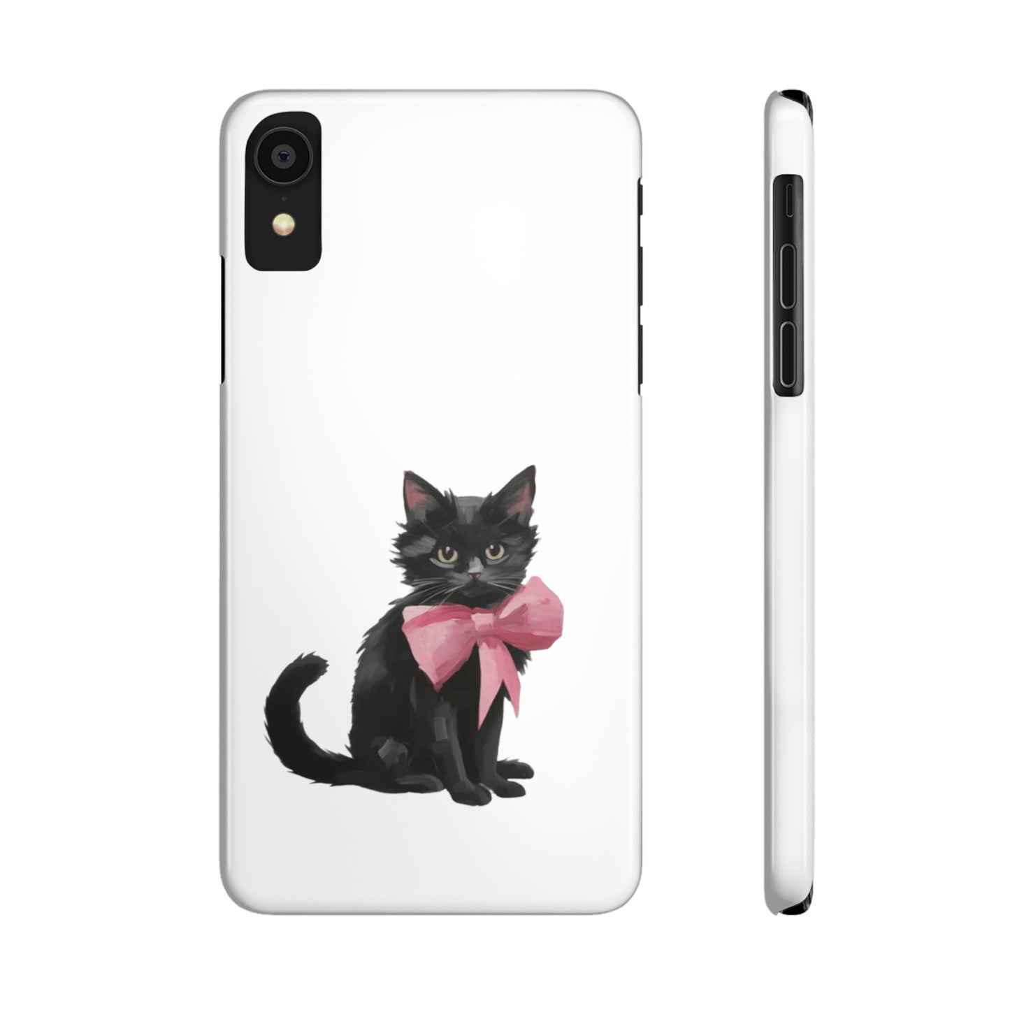 Cat With Pink Ribbon Slim Phone Cases