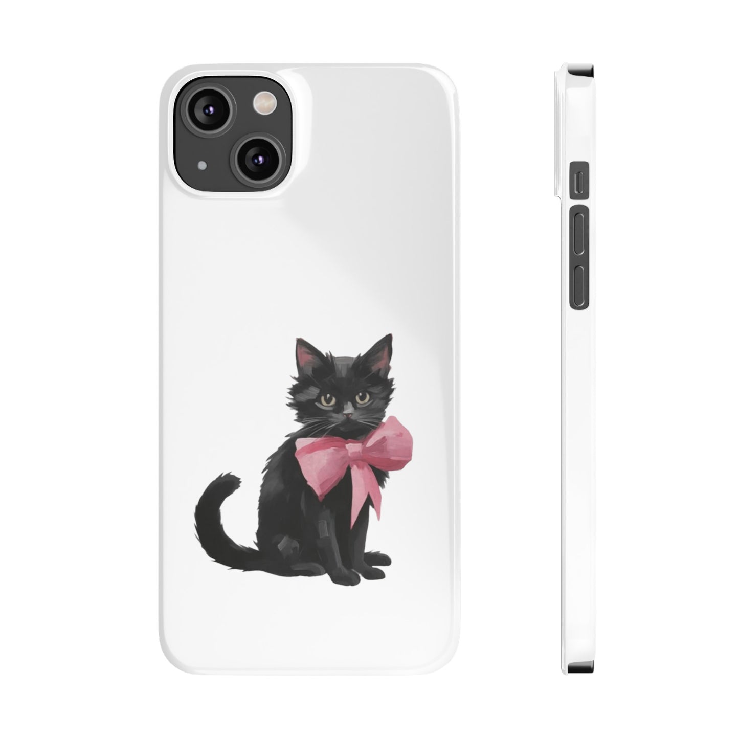 Cat With Pink Ribbon Slim Phone Cases