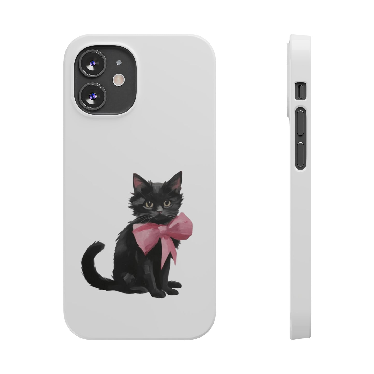 Cat With Pink Ribbon Slim Phone Cases