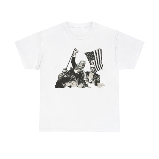 Black And White President Holding Fist Behind Flag Tee Unisex Shirt