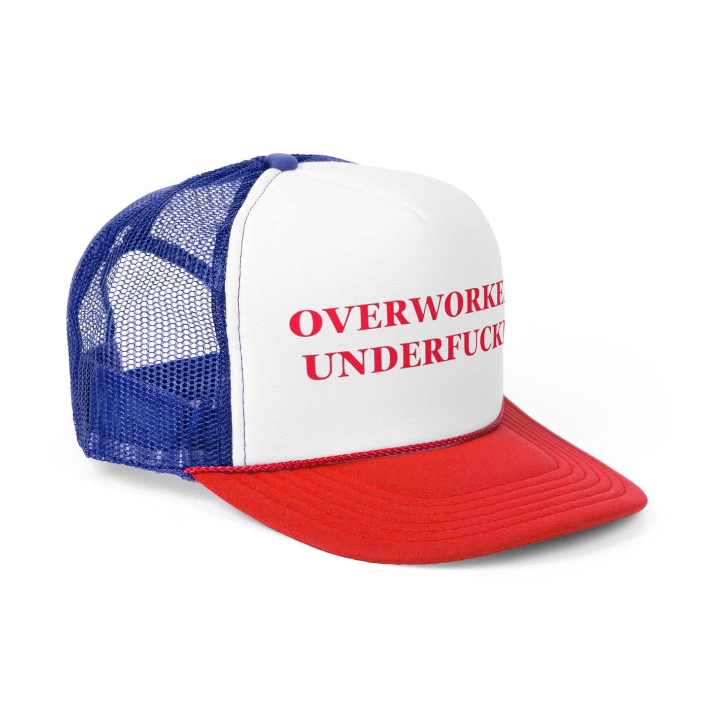 Overworked And Under Fucked Trucker Hat, Funny Hats, Gift Hat, Parody Trucker Hat, Trendy Hats, Meme Hat