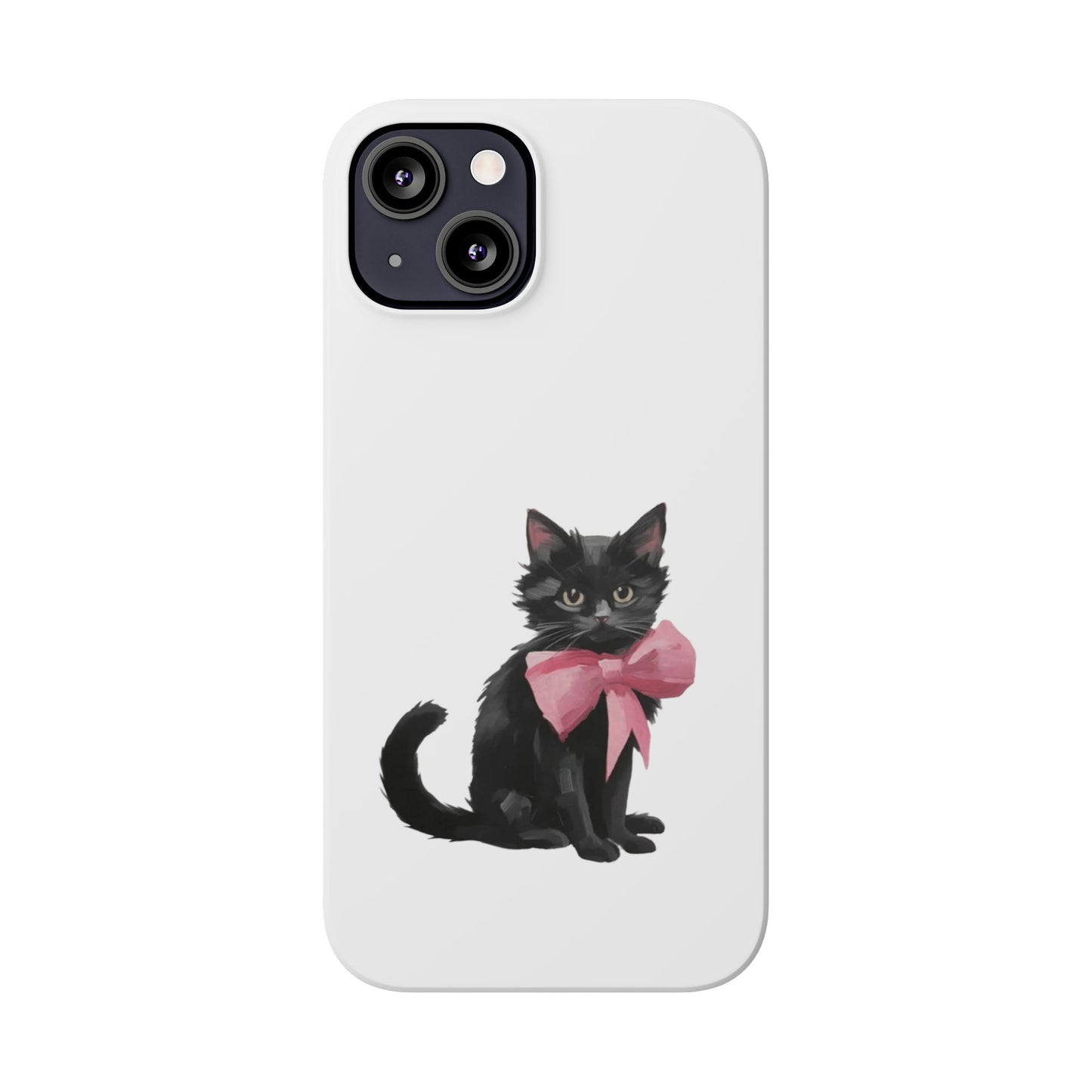 Cat With Pink Ribbon Slim Phone Cases