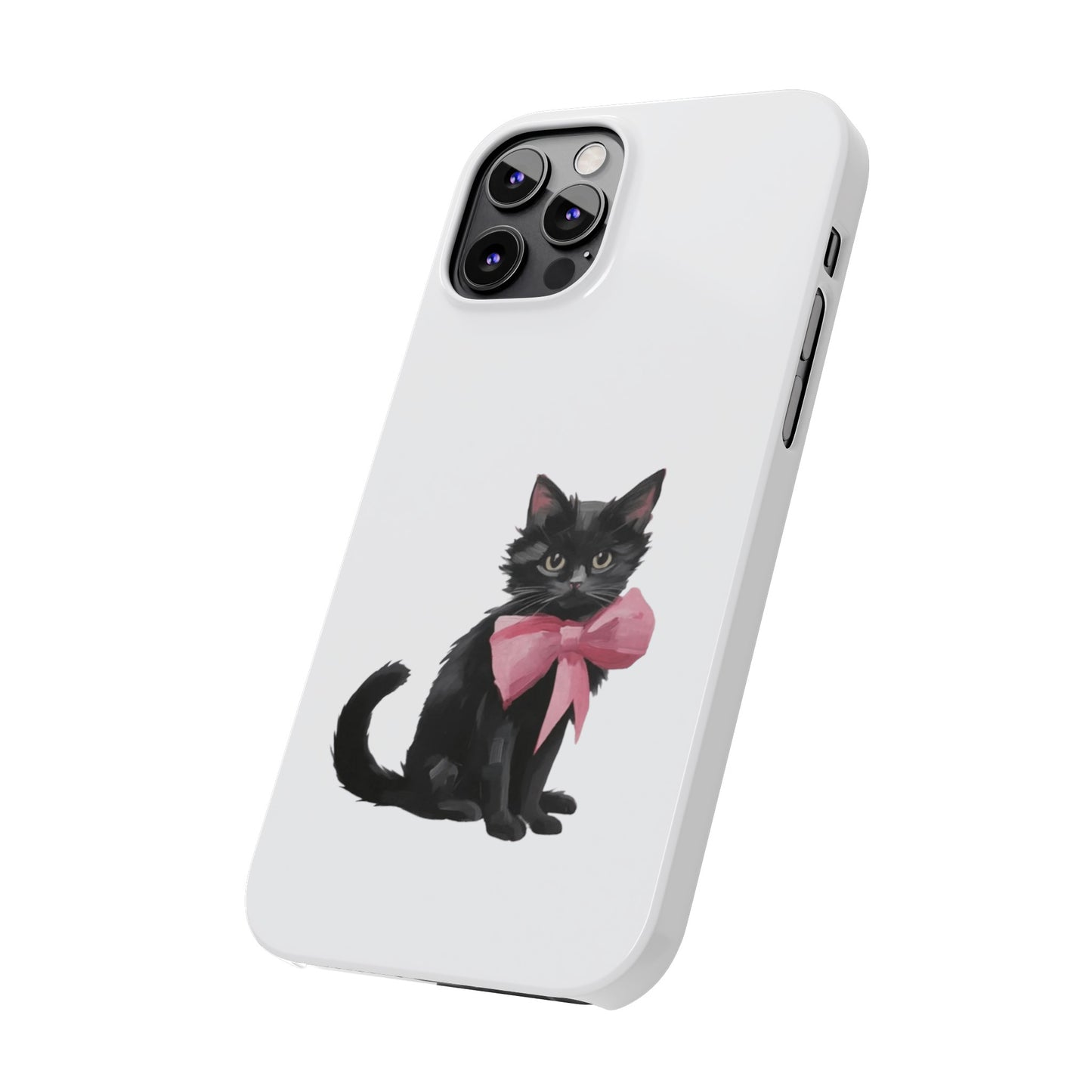 Cat With Pink Ribbon Slim Phone Cases