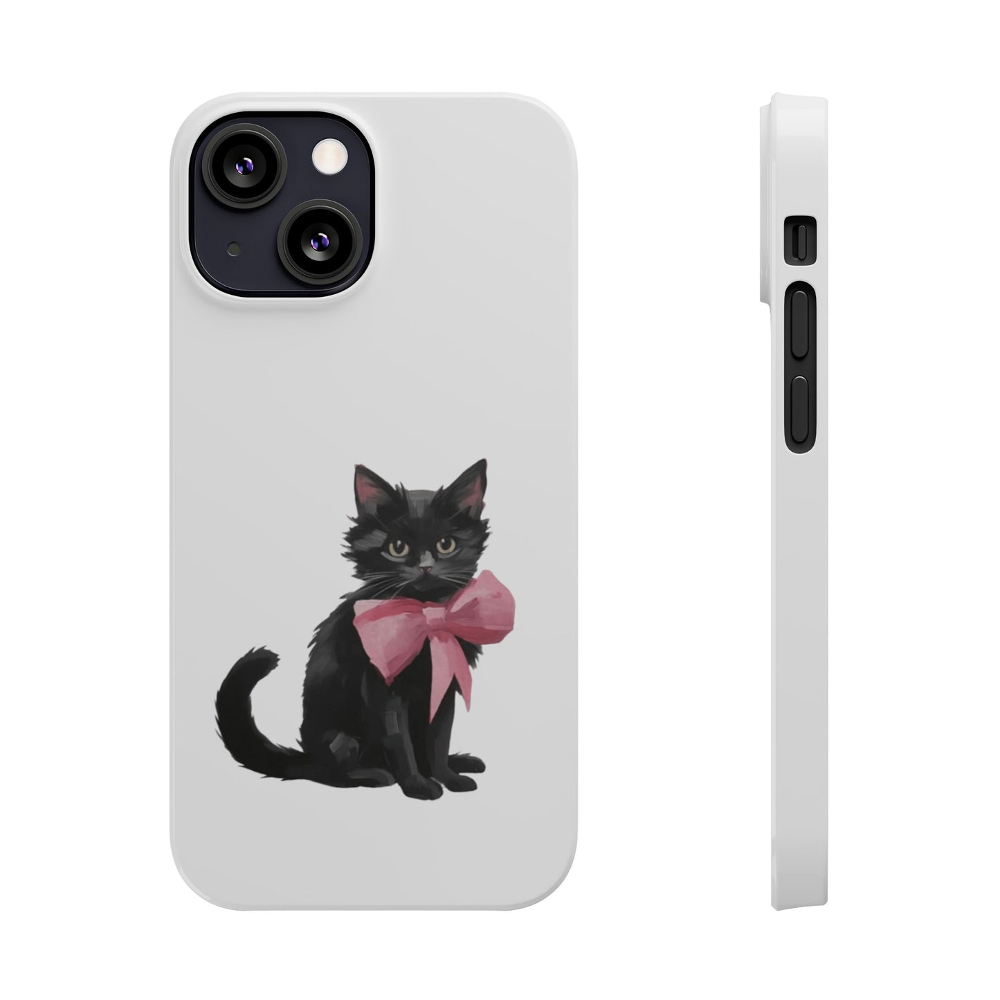 Cat With Pink Ribbon Slim Phone Cases