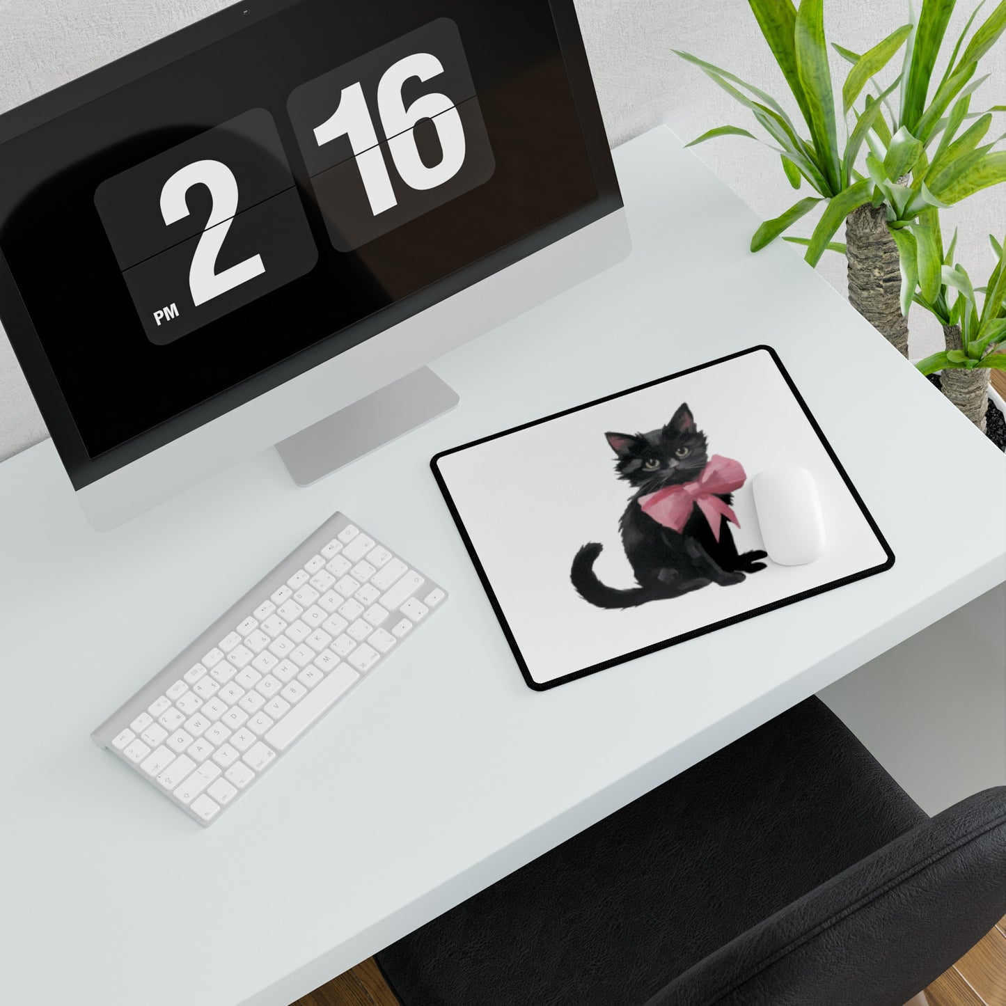 Cat With Pink Ribbon Meme Desk Mats