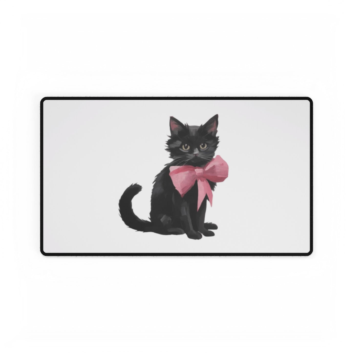 Cat With Pink Ribbon Meme Desk Mats