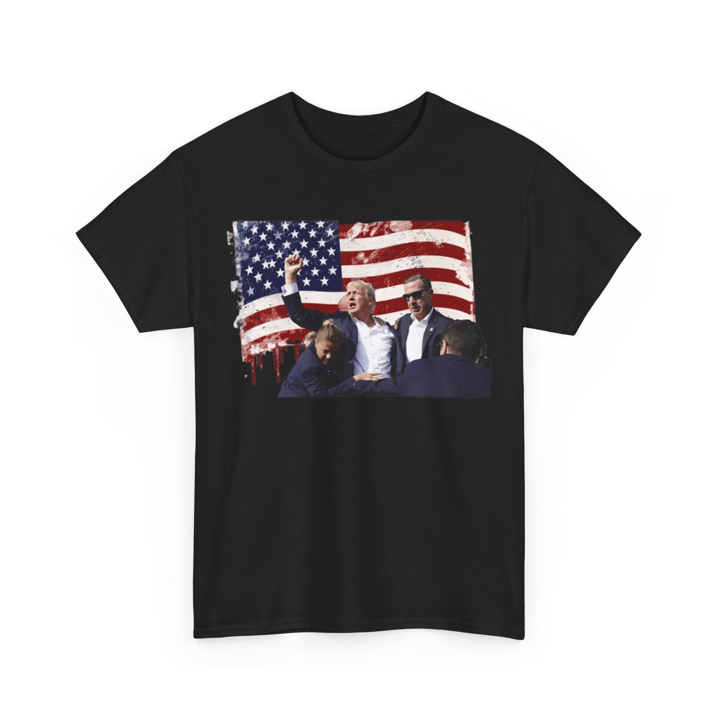 Horizontal President Holding Fist Behind Flag Tee Unisex Shirt