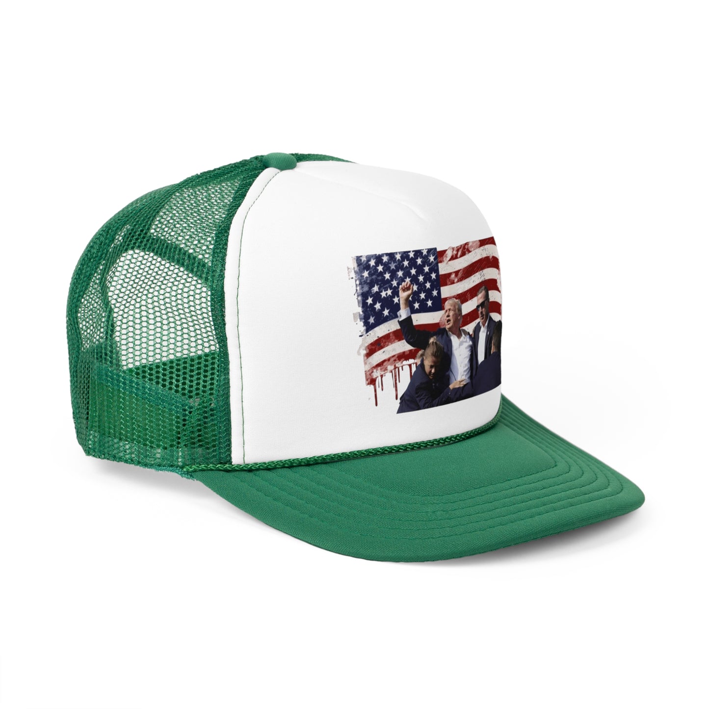 President Raising Fist Over Flag Trucker Hat, Funny Hats, Gift Hat, Parody Trucker Hat, Trendy Hats, Meme Hat