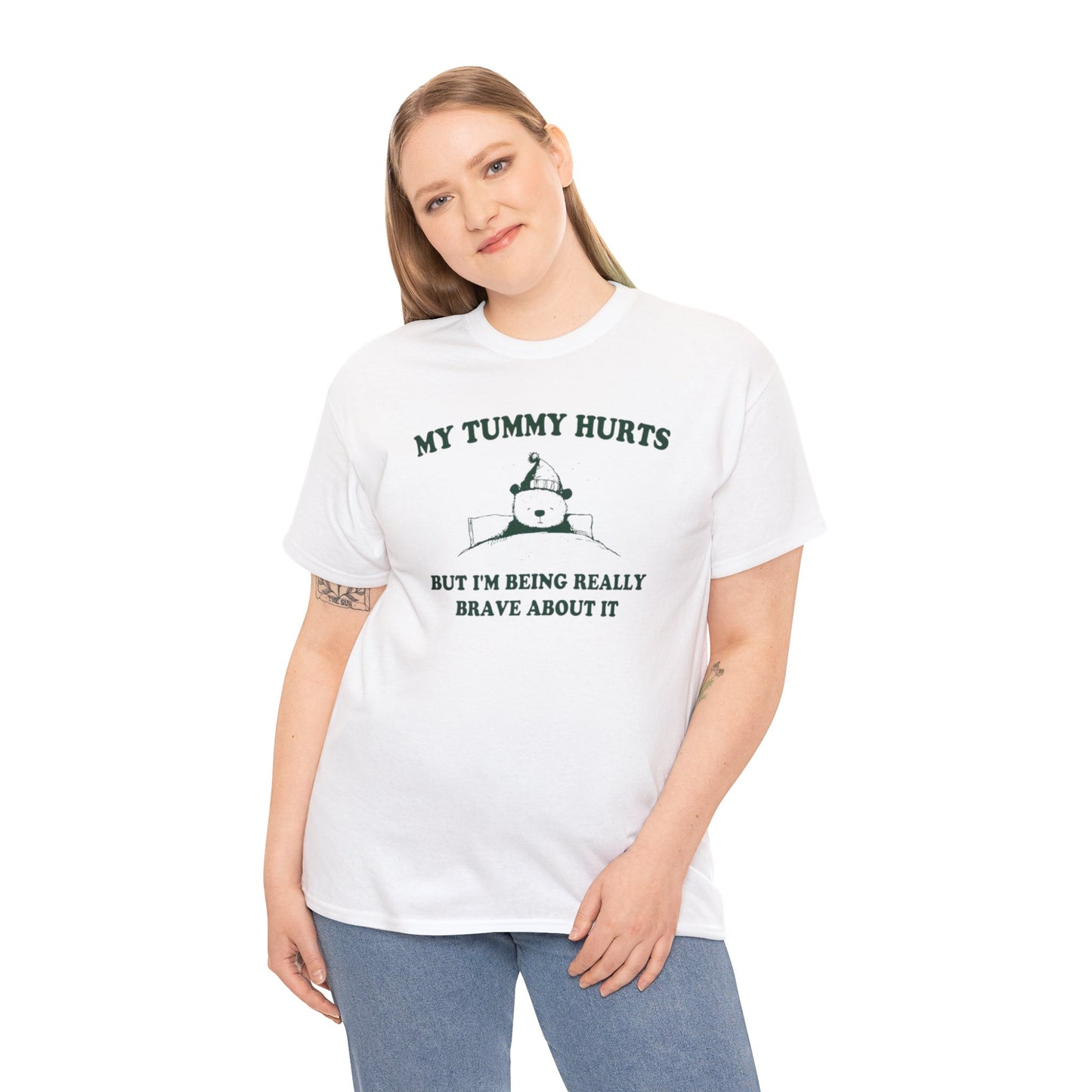 My Tummy Hurts But I'm Really Brave About It T Shirt Unisex, Softcore Fairy Mental Health Comfy Tee, Tiktok Viral Cute Animals